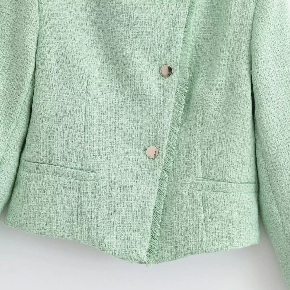 ZARA Woolen Frayed Edge Stand Collar Versatile Chic Coat